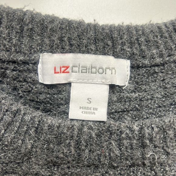 Liz Claiborne S Women’s Gray Sweater Shimmer Long Sleeve Side Slits Minimalist - Picture 4 of 9